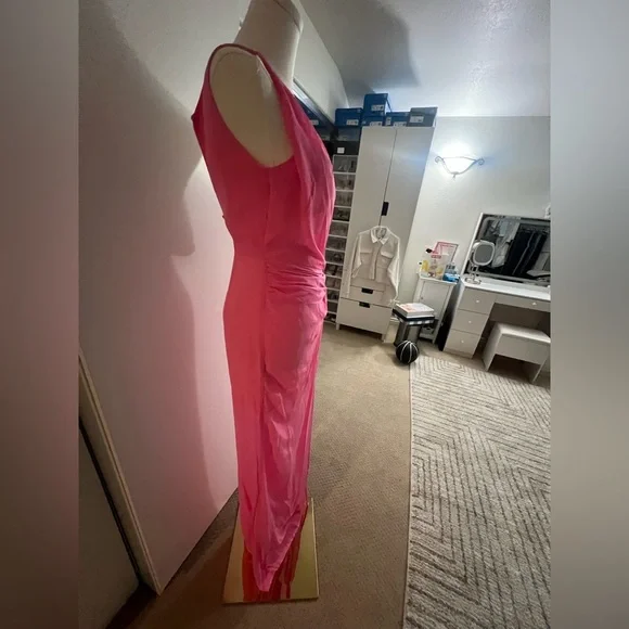 Sau Lee Helene Dress Pink One-Shoulder Maxi Gown NWT